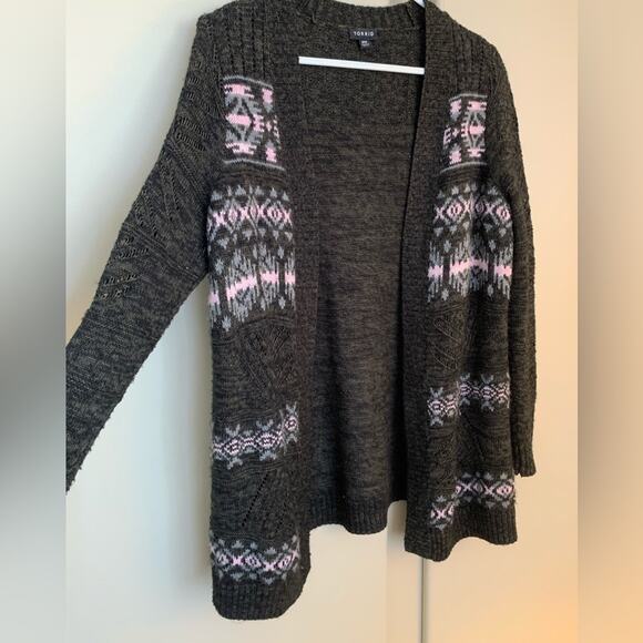 Torrid Fair Isle Open Knit Longline Cardigan Torrid Size 0 - Picture 2 of 8